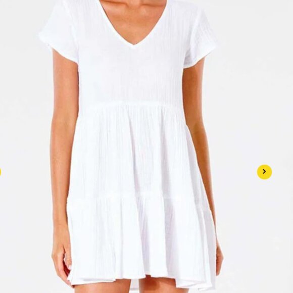 SheIn White Linen Layer Flare Dress Women - Picture 1 of 3